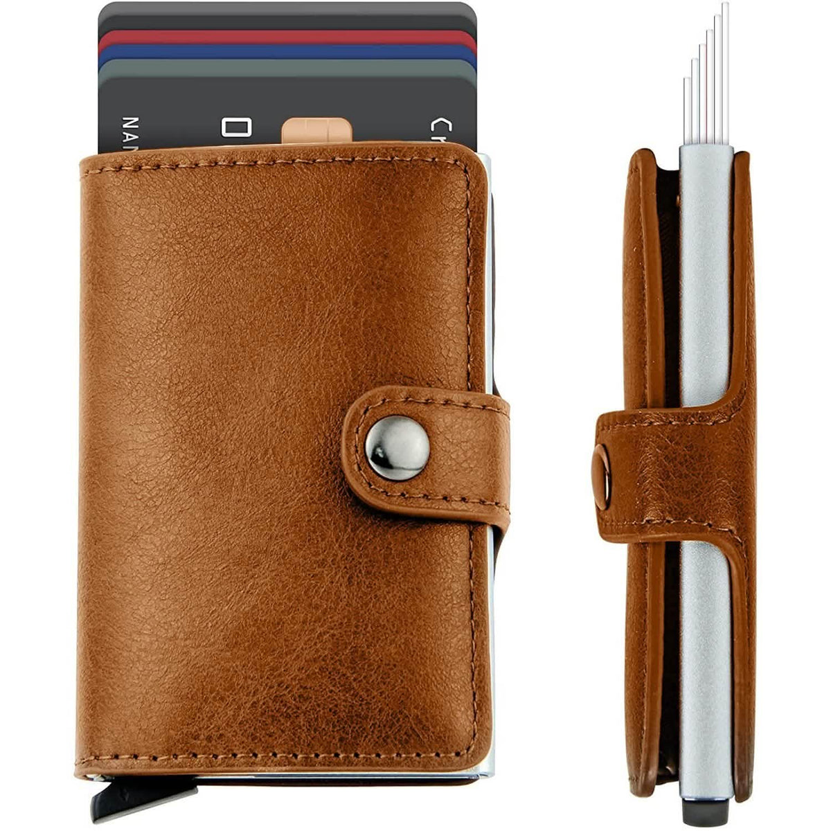 Tarjetero con bloqueo RFID de cuero genuino vintage y cartera de negocios de aluminio
