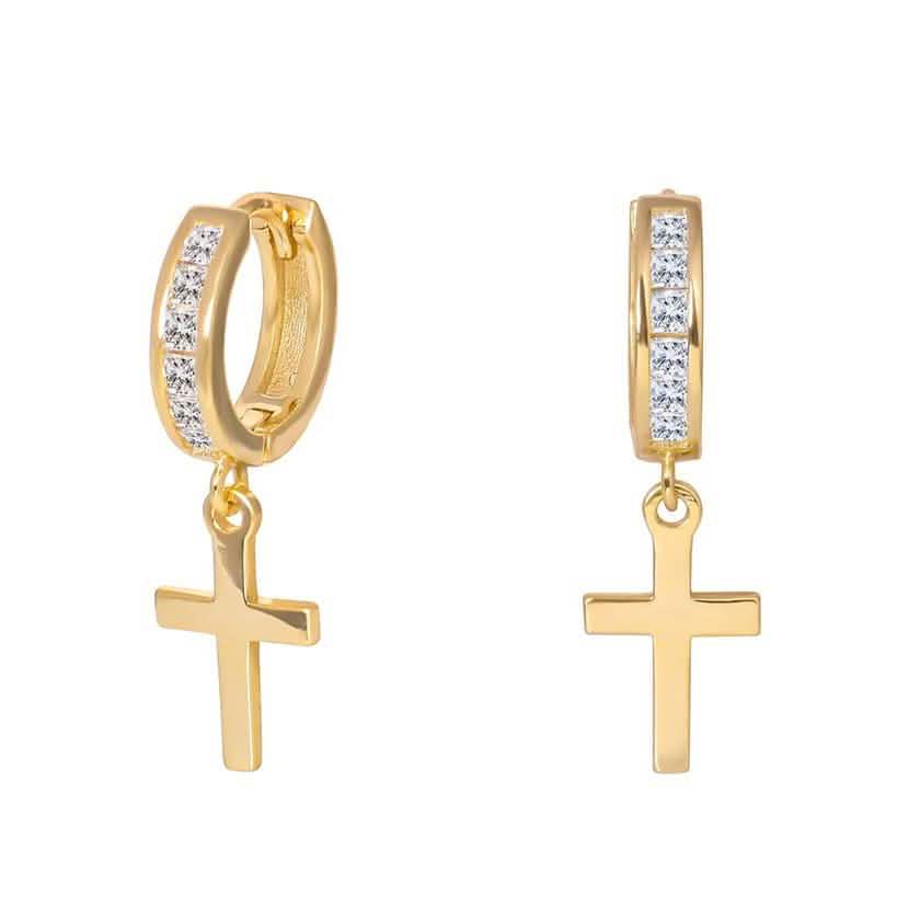 Pendientes Huggies con Cruces en Plata de Ley