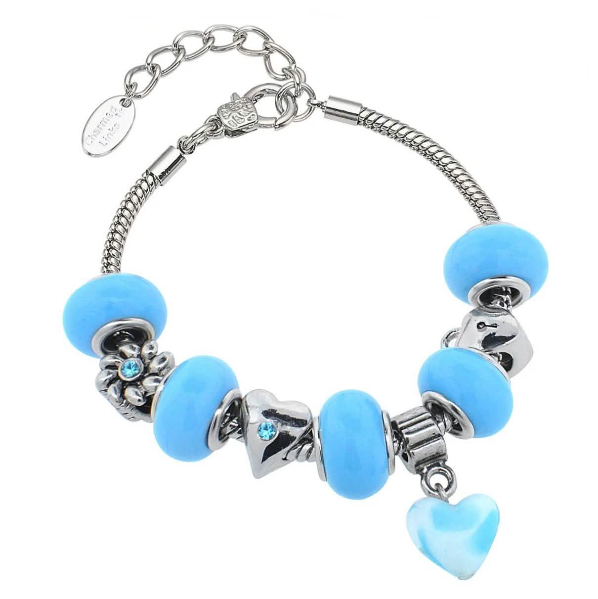 Pulsera de abalorios de cristal de Murano - Leopardo azul claro