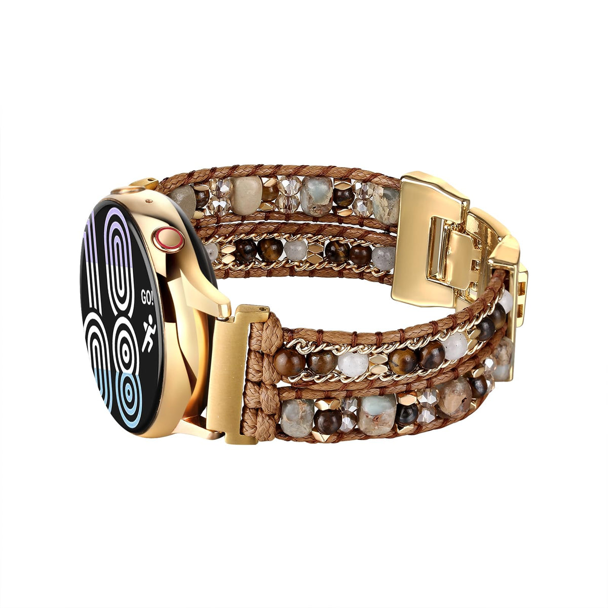 CHARMINGO Correa de reloj bohemia con cuentas de 20 mm compatible con Samsung Galaxy Watch 7/6/4/5/Active 2 de 40 mm 44 mm/Galaxy Watch 5 Pro de 45 mm/Watch 3 de 41 mm/Watch 4 Classic de 42 mm 46 mm Pulsera con cuentas marrones para mujeres y hombres