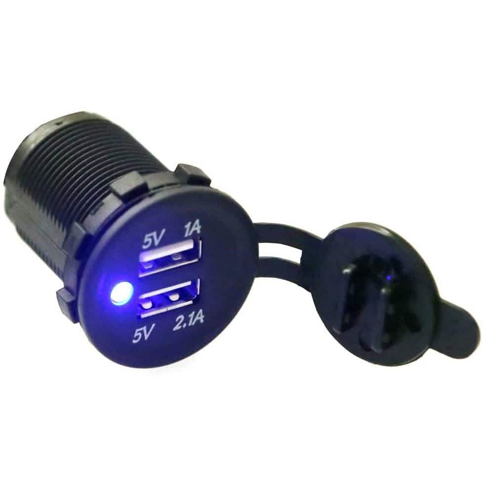 Enchufe cargador USB doble de 5 V CC y 3,1 A a prueba de agua con LED azul