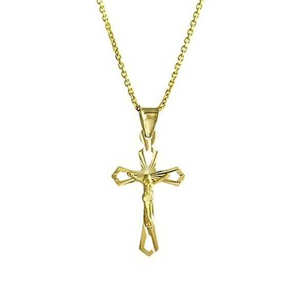 Collar de cruz con corte diamante en oro amarillo macizo de 10K