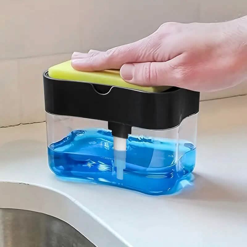 Dispensador de jabón para platos y soporte de esponja plateado metálico
