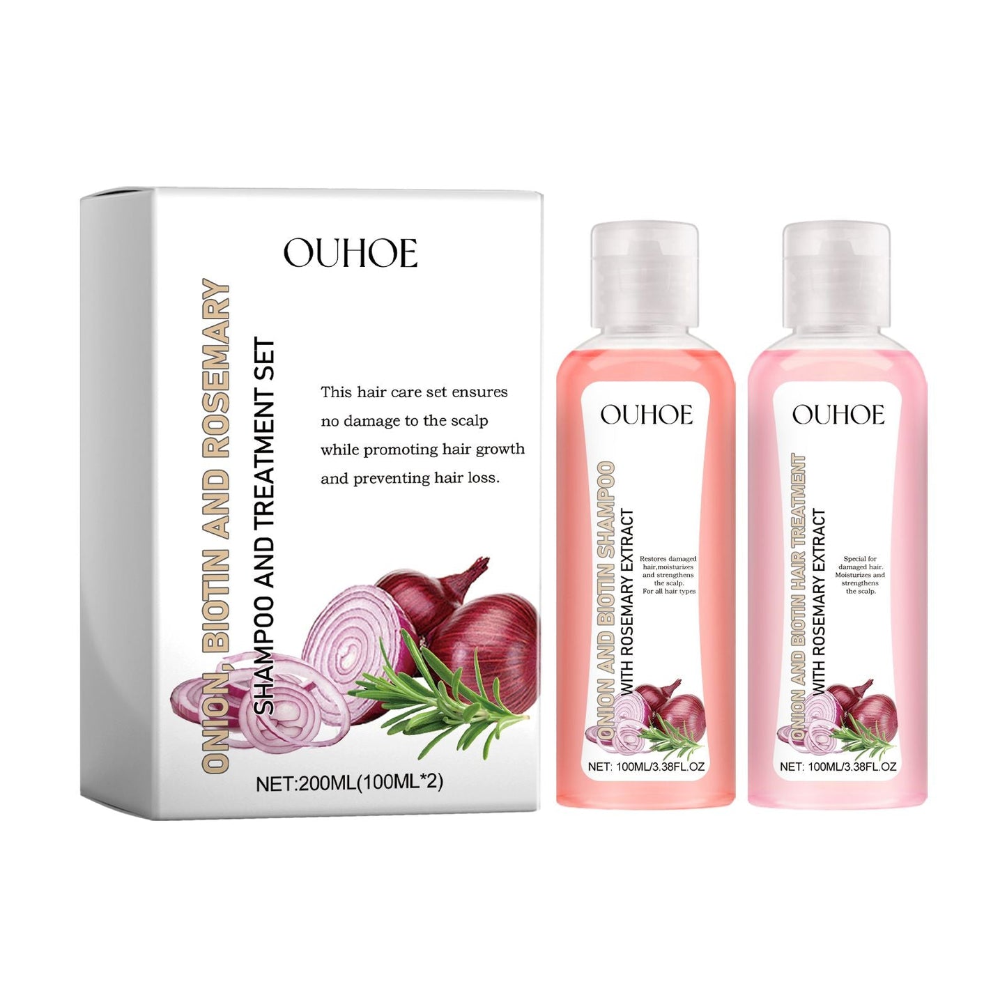 OUHOE Champú y Acondicionador de Cebolla, Biotina y Romero Nutre las Raíces, el Cuero Cabelludo, Densifica, Aporta Brillo y Espesa el Cabello