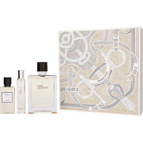 TERRE D'HERMES de Hermes EAU DE TOILETTE VAPORIZADOR 3.3 OZ Y GEL DE DUCHA PARA CABELLO Y CUERPO 1.35 OZ Y MINI VAPORIZADOR EAU DE TOILETTE 0.5 OZ