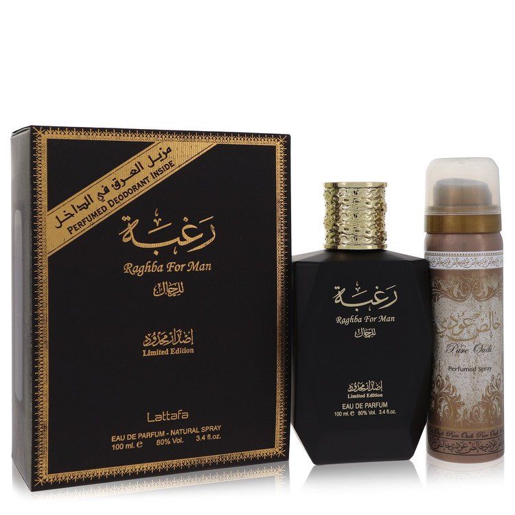 Lattafa Raghba Man de Lattafa Eau de Parfum en spray más desodorante en spray de 1.7 oz