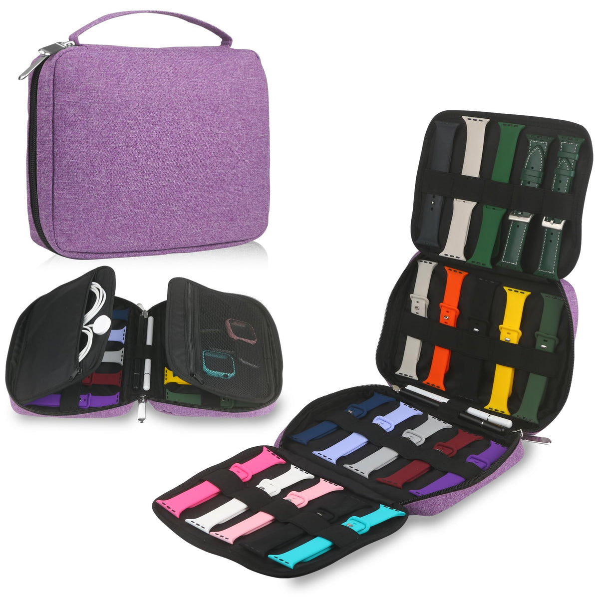 Kounlsyam Estuche organizador para correas de reloj (capacidad para 20 correas) Compatible con correas de Apple Watch y otros accesorios. Estuche duradero para guardar correas de reloj. Se adapta a la mayoría de tamaños de correas de reloj. Color morado.