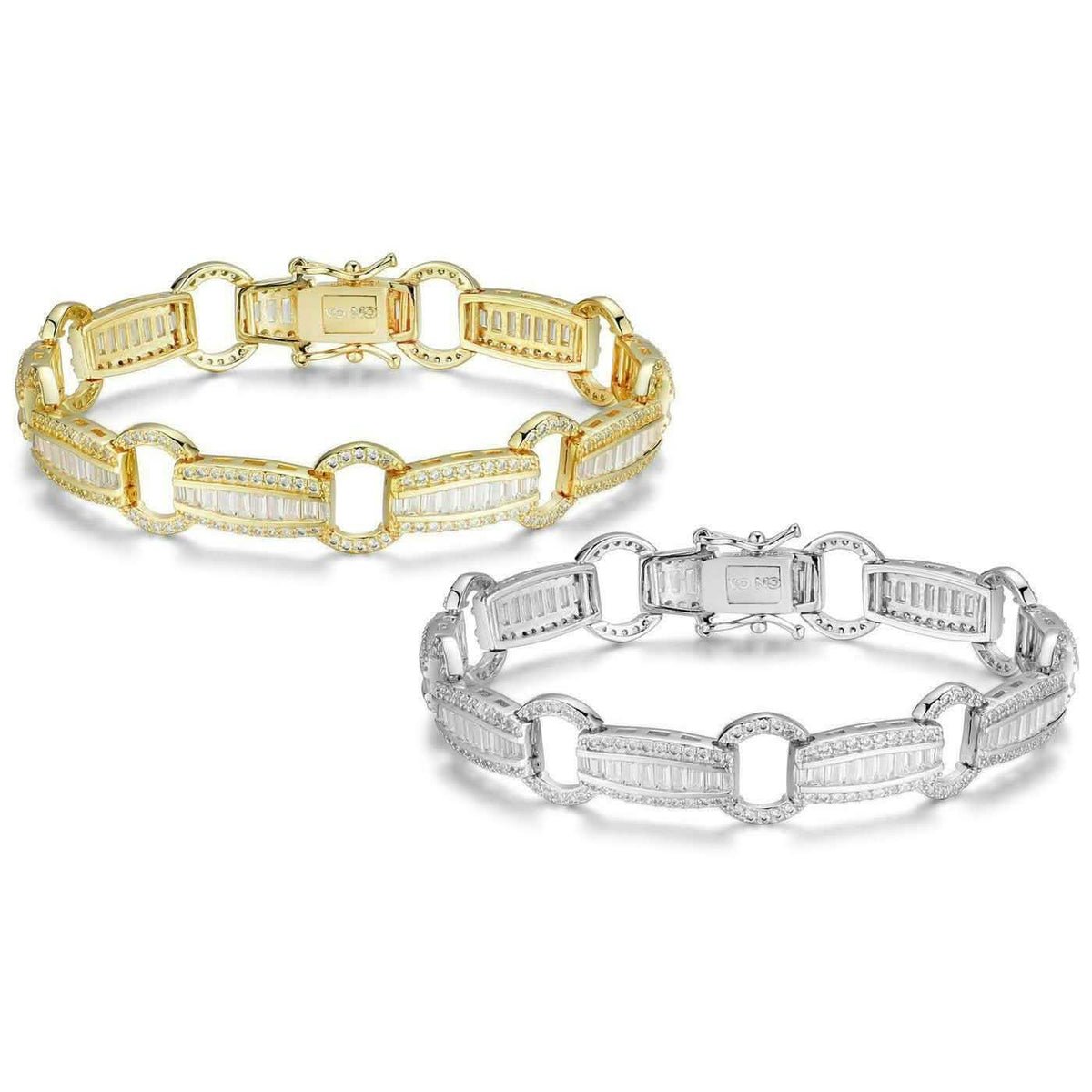 Elegante pulsera de tenis de cristal con eslabones tipo baguette