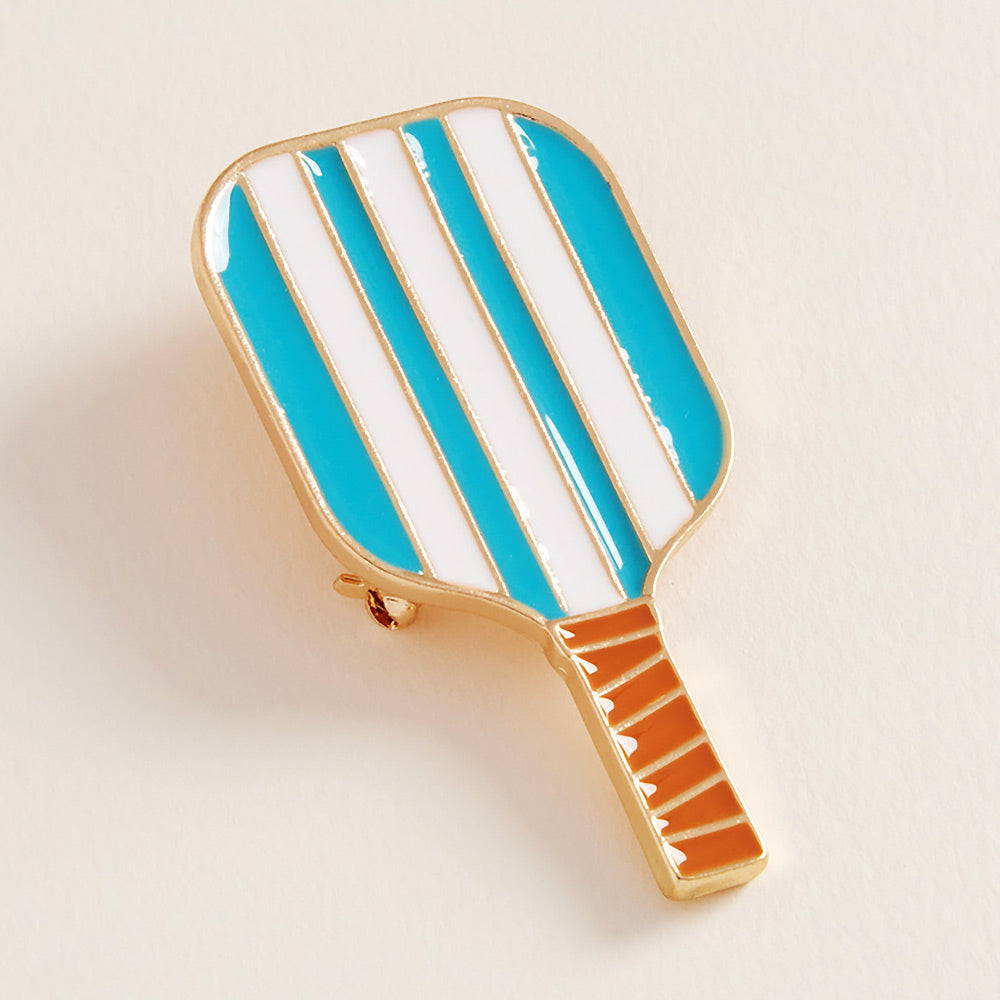 Enamel Striped Pickleball Paddle Pin Brooch
