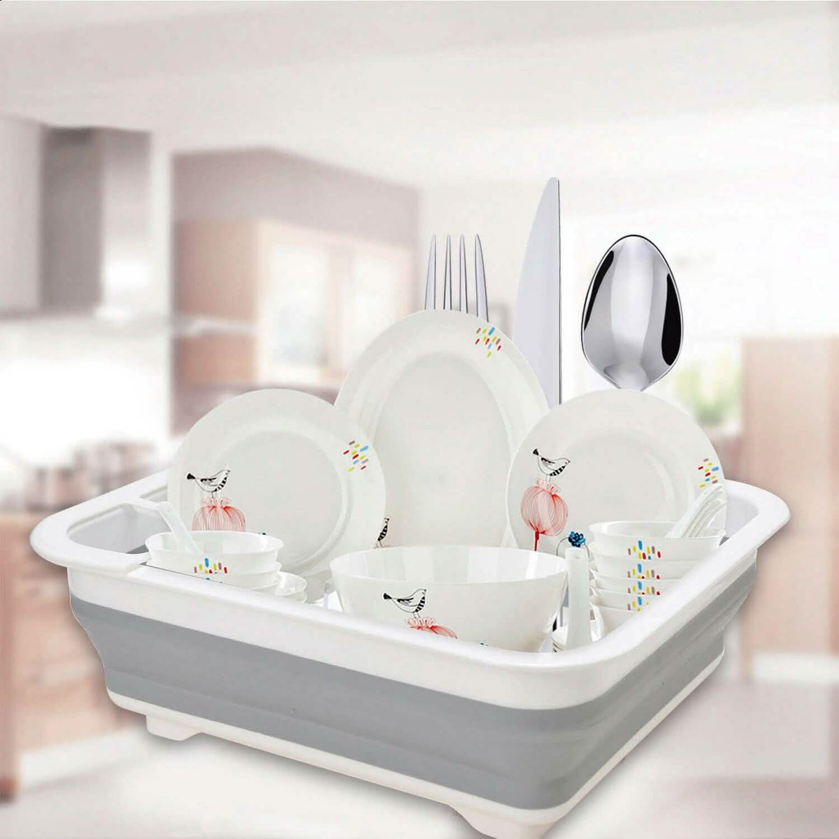 Rejilla extra grande para secar platos con soporte para utensilios