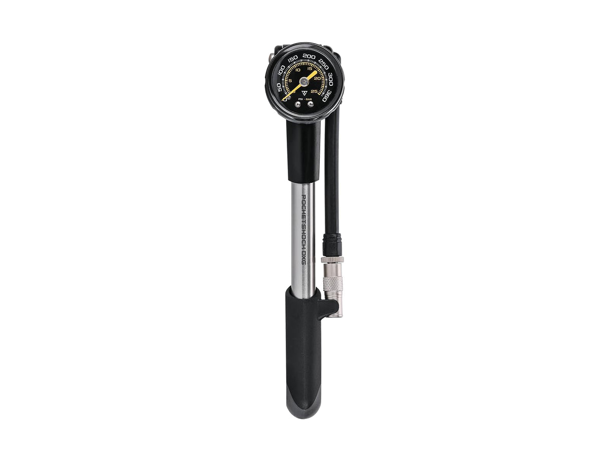 Bomba de amortiguador de bolsillo Topeak 360 PSI/24.8 Bar DXG con manómetro Esfera Negro/Plata