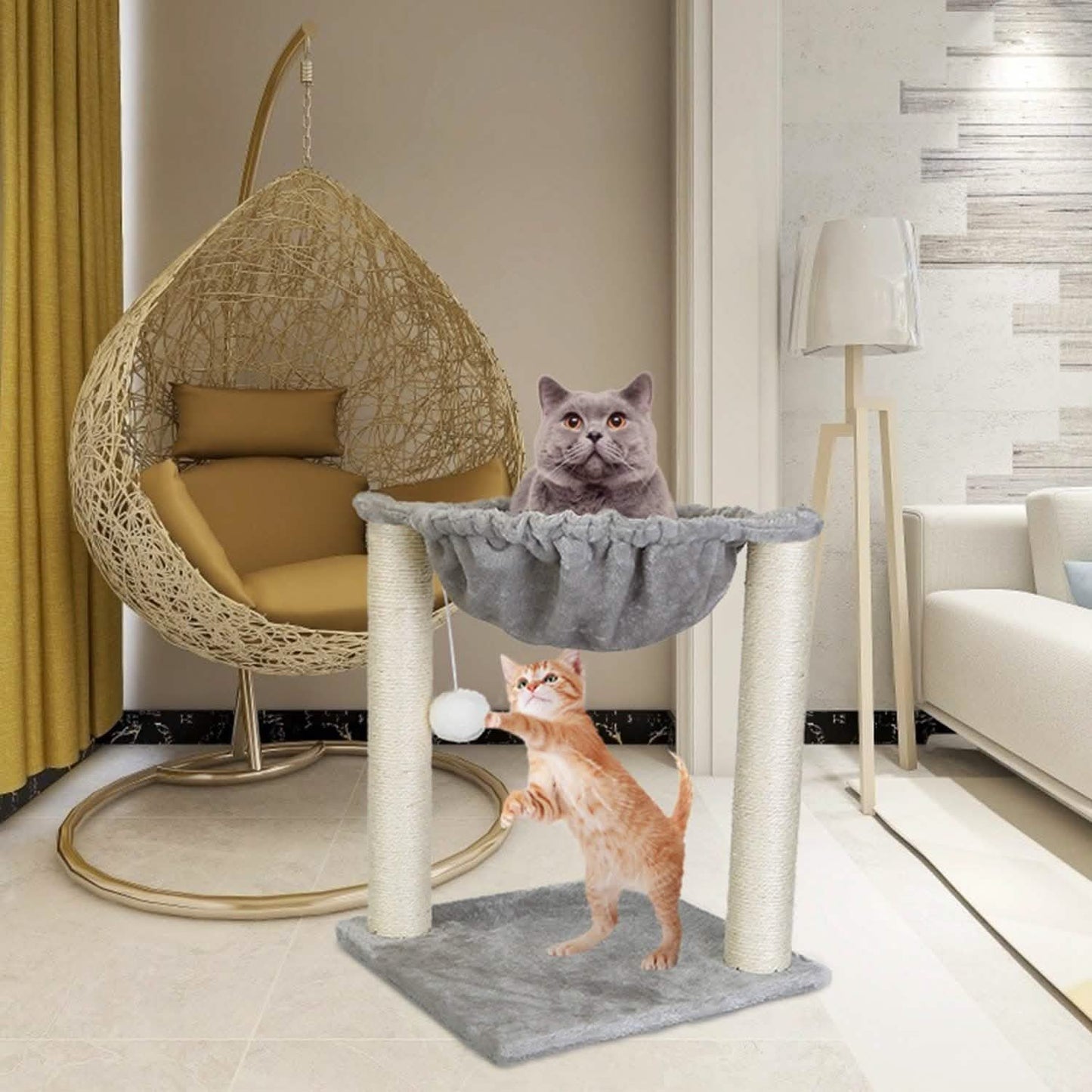 Rascador de gatitos peludos con hamaca