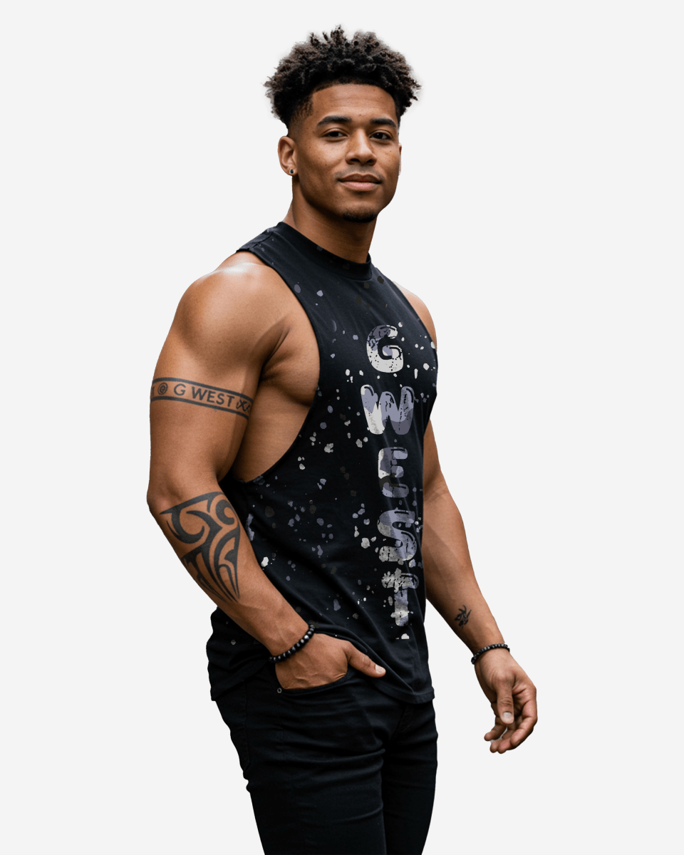 G WEST LOGO ARMY GREY SPLATTRE BLACK TANKS