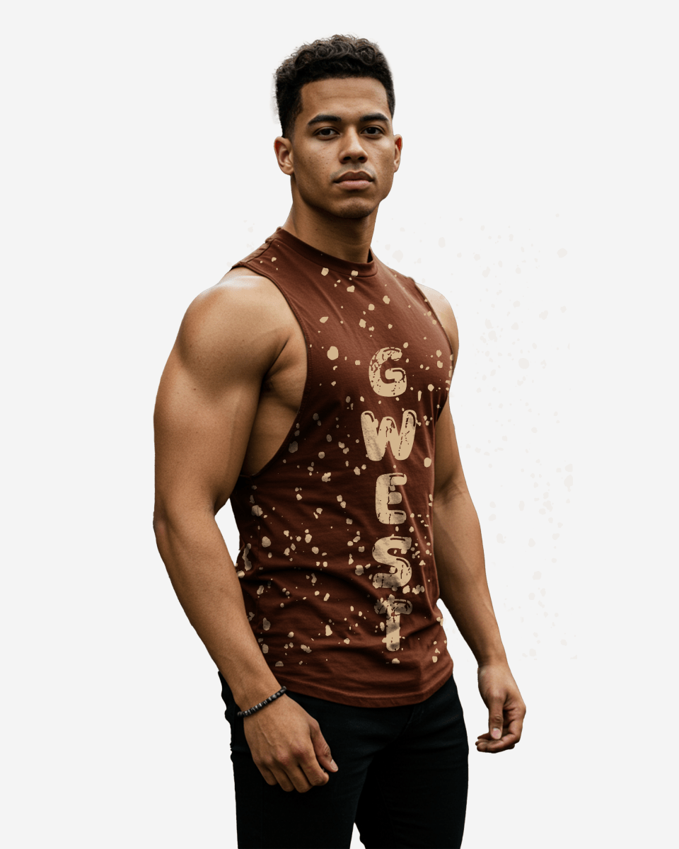 G WEST LOGO MENS BROWN TANKS