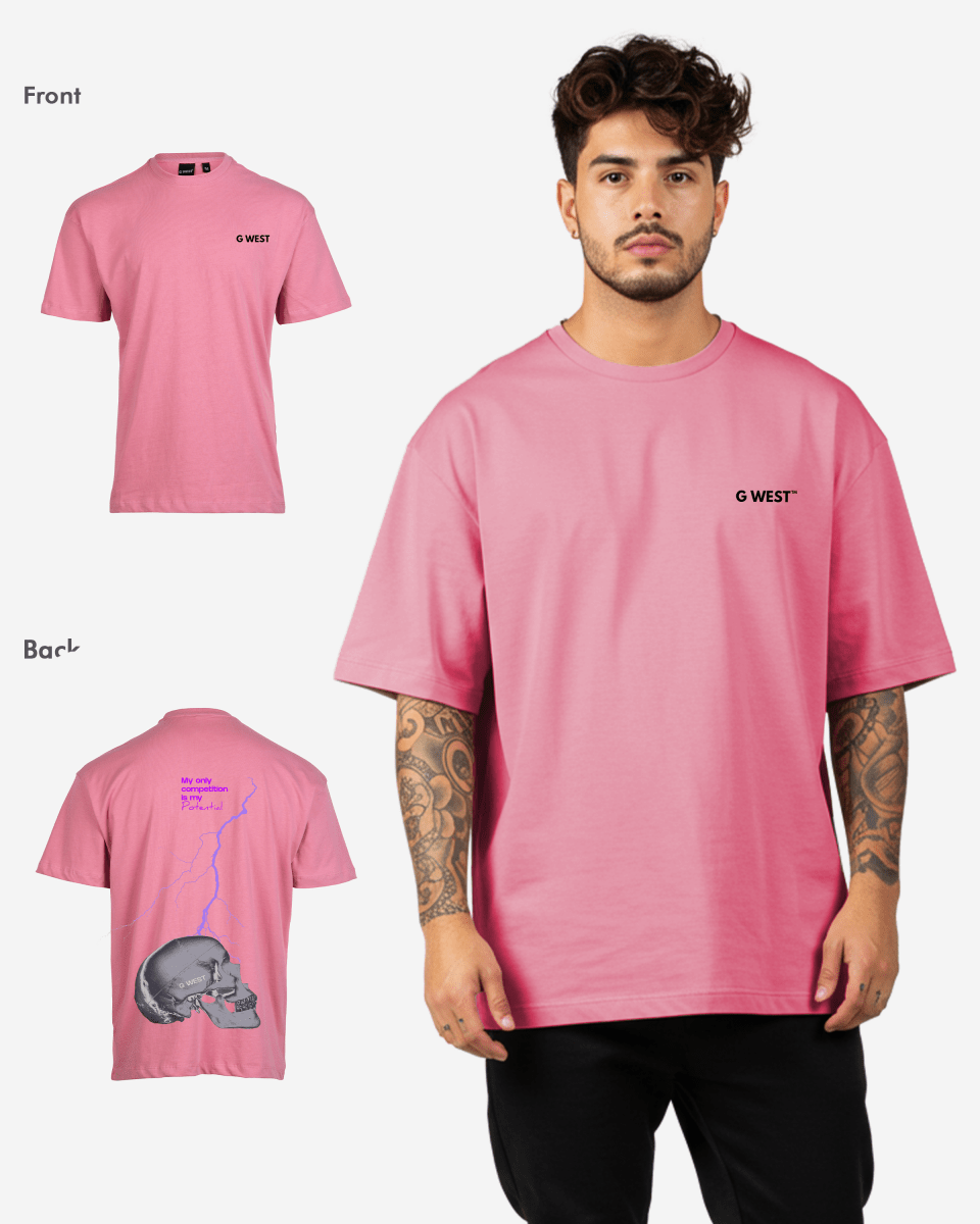 G West Oversized Lighting Skull T-Shirt Mens