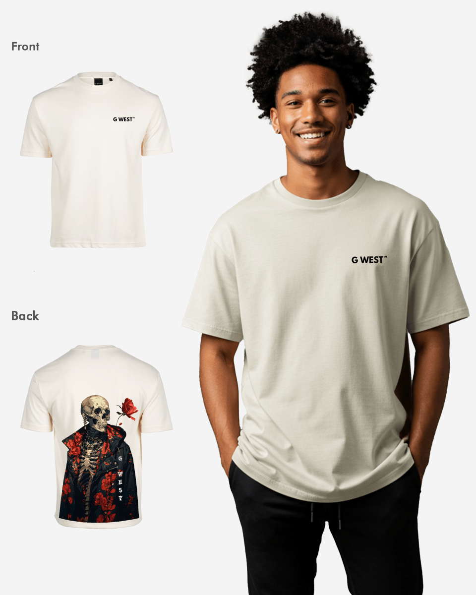 G West Mens Oversized Skull & Rose T Shirt
