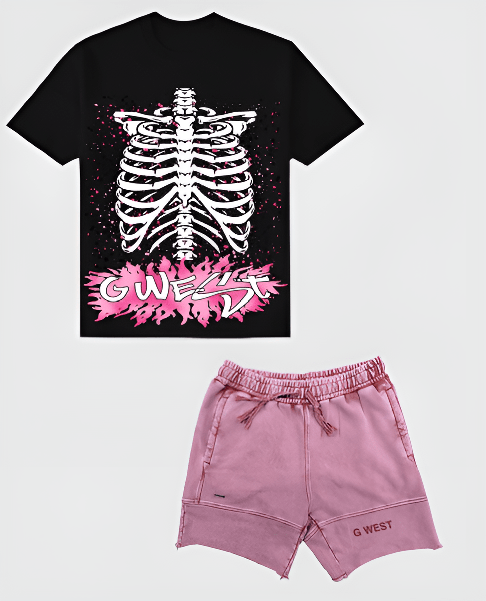 G West Rhinestone Skeleton Body Oversized Tee & Short Set