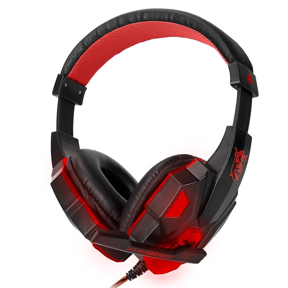 Auriculares estéreo para gaming con bajos, diseño over-ear y orejeras con luz LED