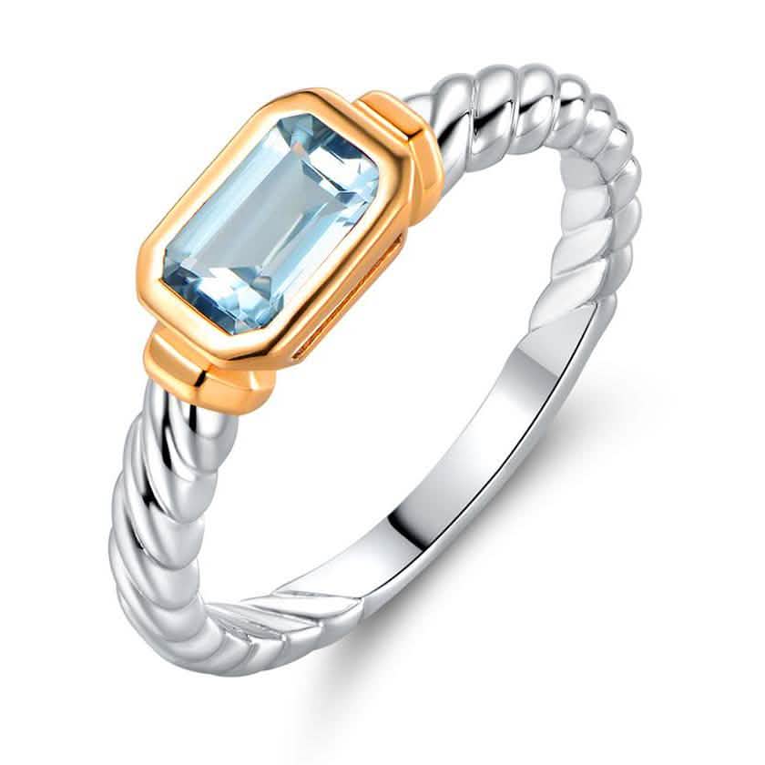 Anillo de topacio azul cielo genuino con detalle de cuerda de Gembassy