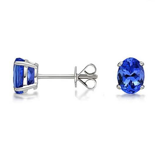 Pendientes de tanzanita auténtica ovalados de plata esterlina
