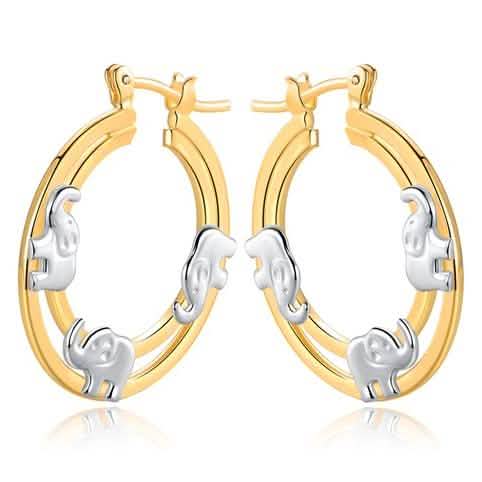 Pendientes de aro con sello de elefante bañados en oro