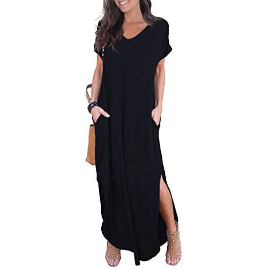 Vestido Maxi Holgado Casual con Bolsillos y Abertura para Mujer