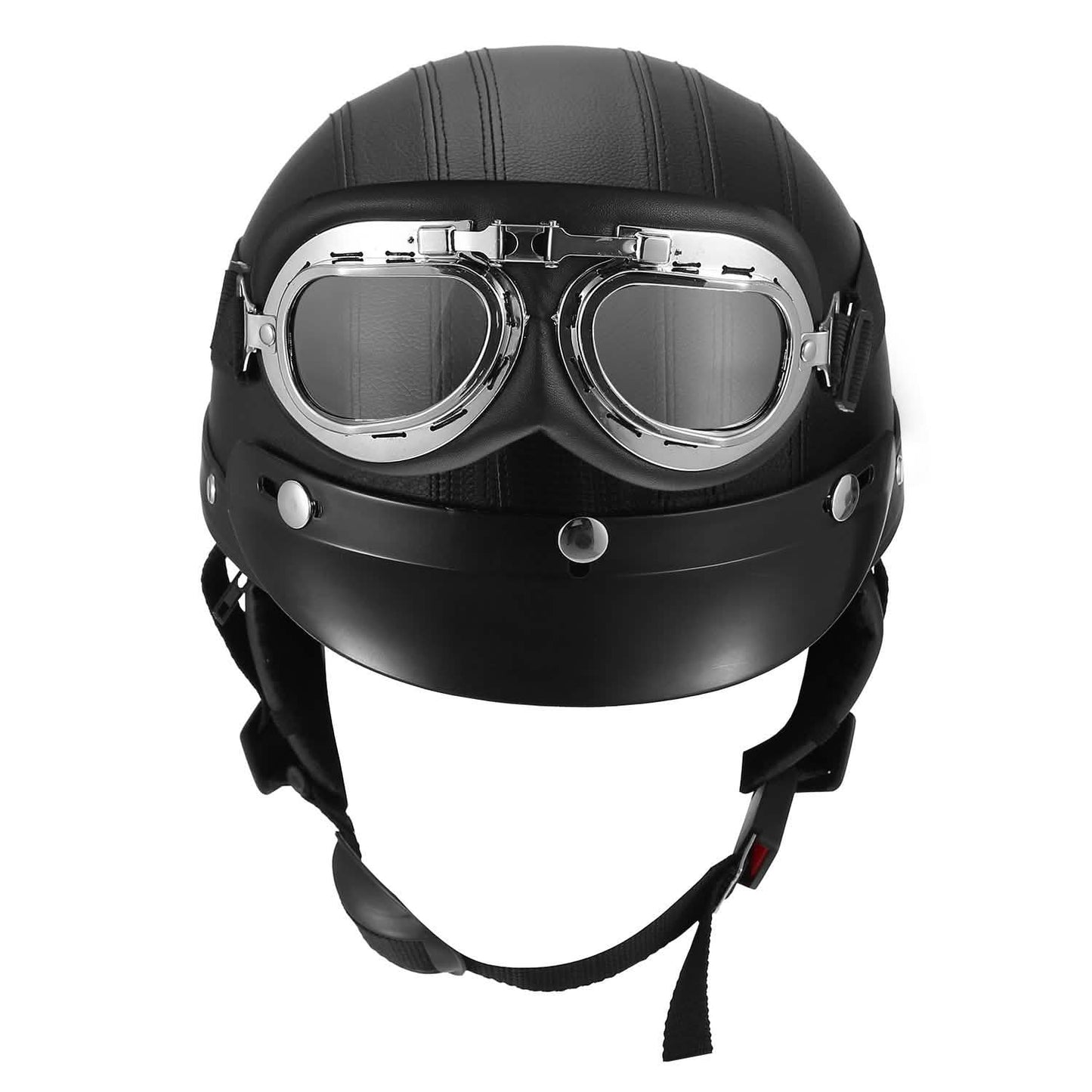 Medio casco de motocicleta con gafas de piloto