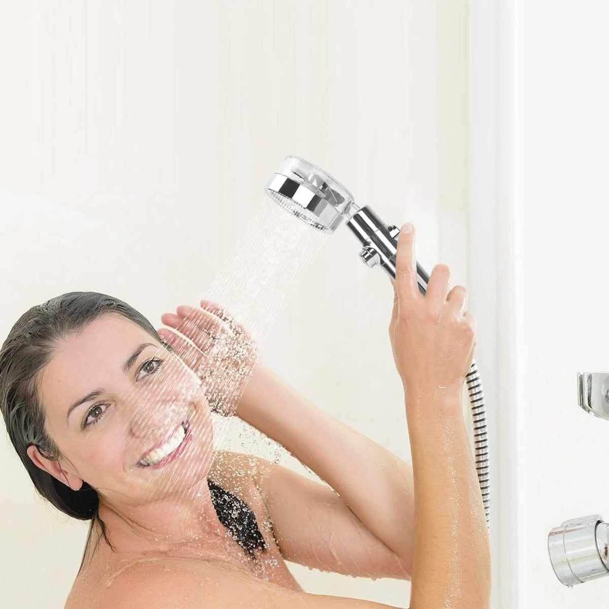 Cabezal de ducha de alta presión giratorio 360° con ahorro de agua, tipo teléfono