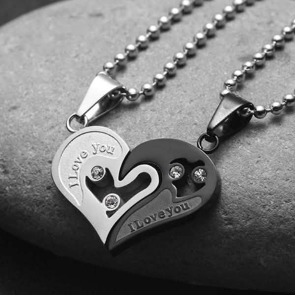 Te amo para parejas, cadena de hierro, collar de corazón negro de amor