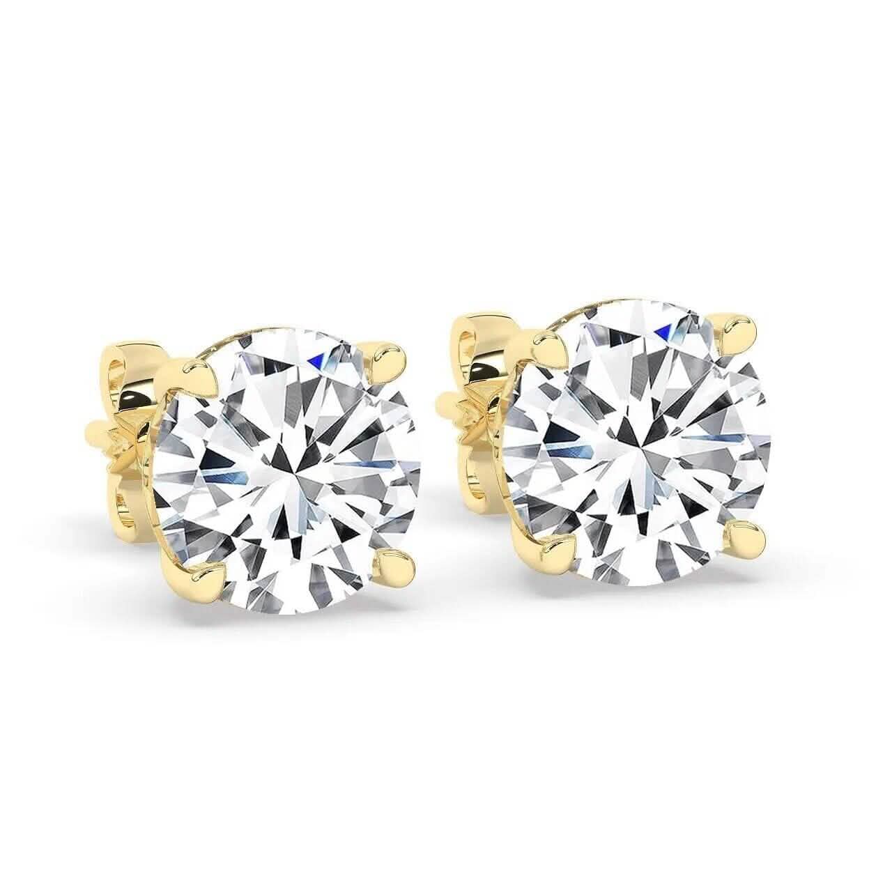 Pendientes de tuerca redondos de diamante cultivado en laboratorio IGI, F/VS1, 2 CT solitario, oro amarillo de 18 K