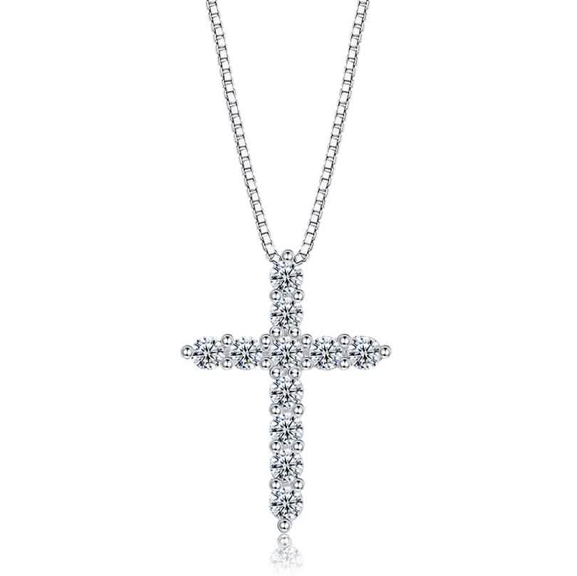 INALIS - Collar clásico de cruz de plata de ley 925 con circonita cúbica