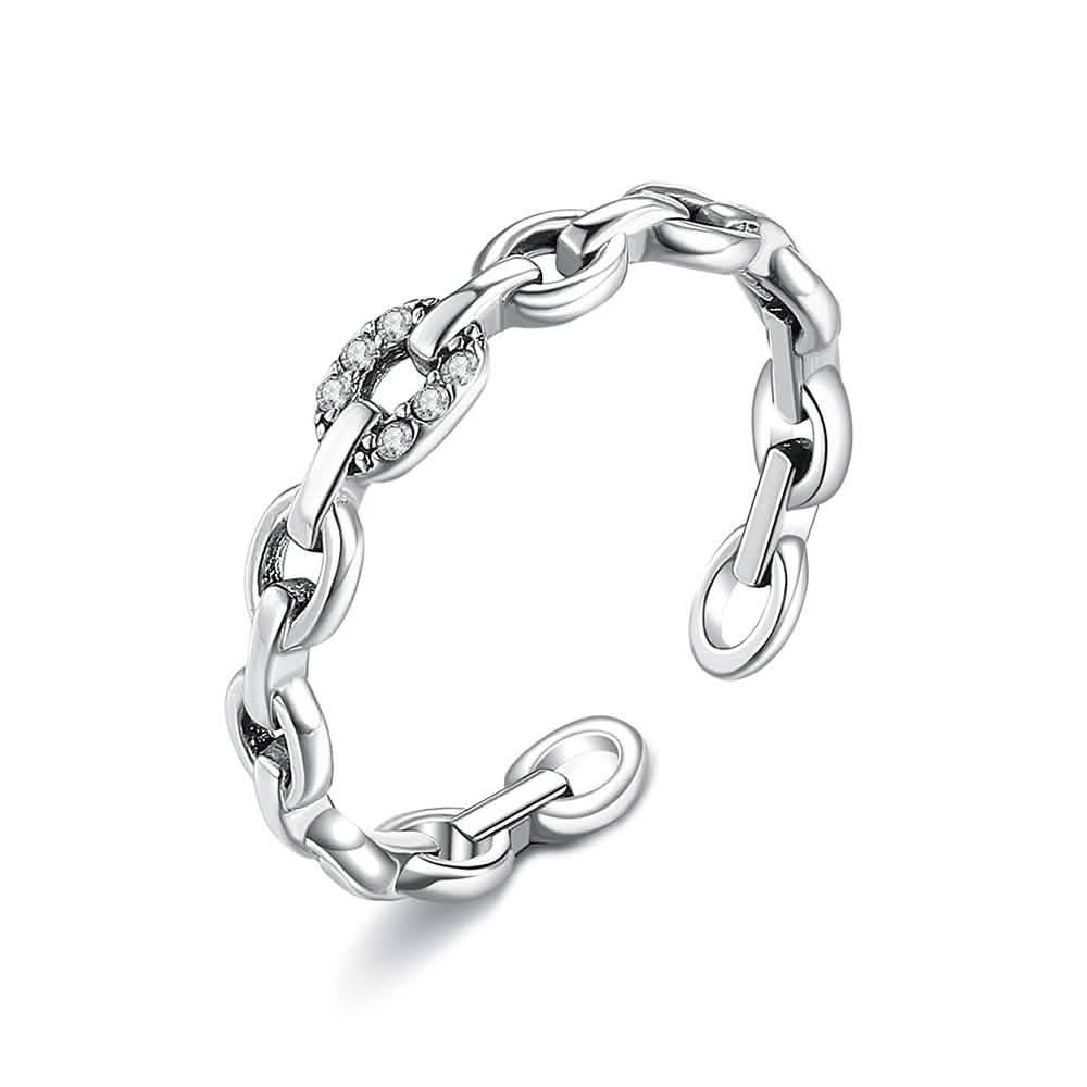 Anillo abierto de plata de ley 925 con cadena geométrica INALIS para mujer