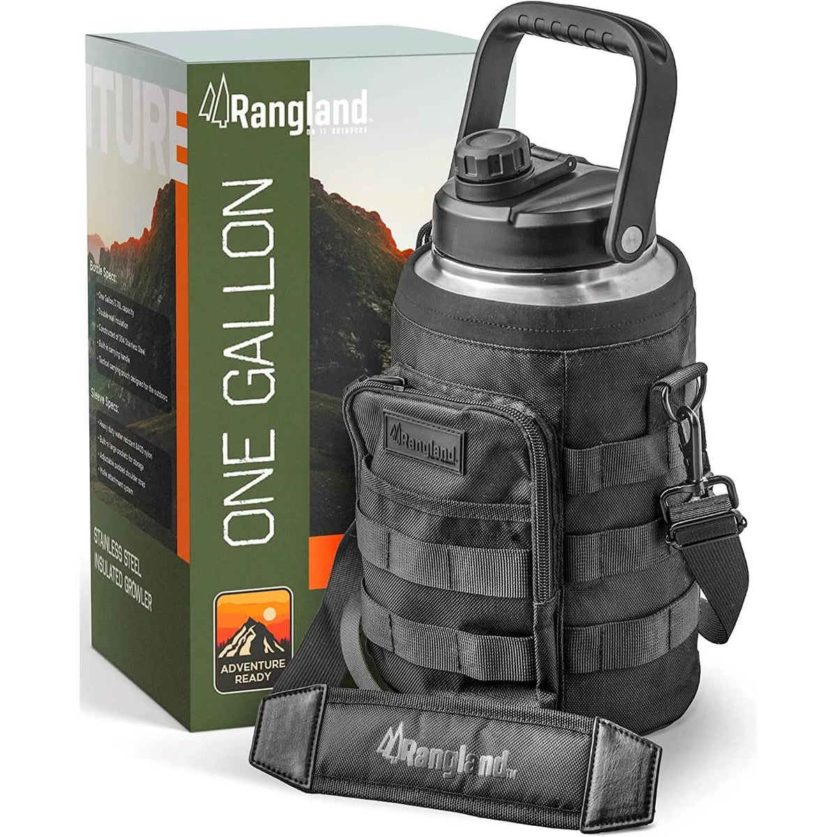 Growler de boca ancha de acero inoxidable de 1 galón aislado con bolsa de transporte táctica