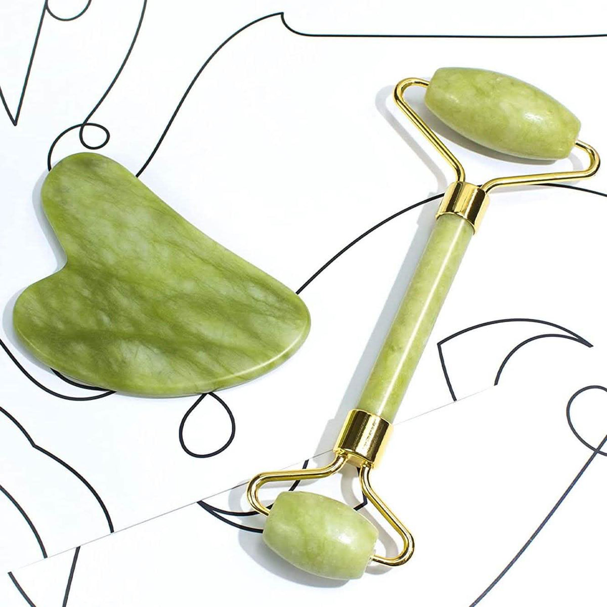 Set de Rodillo de Jade y Gua Sha Herramientas Faciales de Belleza Rodillo Facial Masajeador de Piel