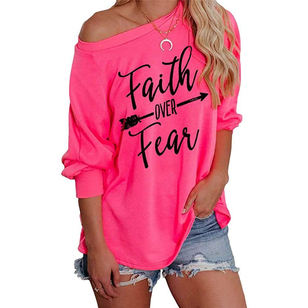 Jawint Camiseta de manga larga "Faith Over Fear" para mujer