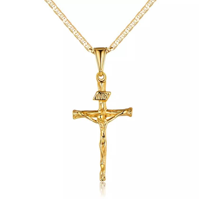 Jesús Crucifijo Cruz Chapado En Oro Colgante Collar