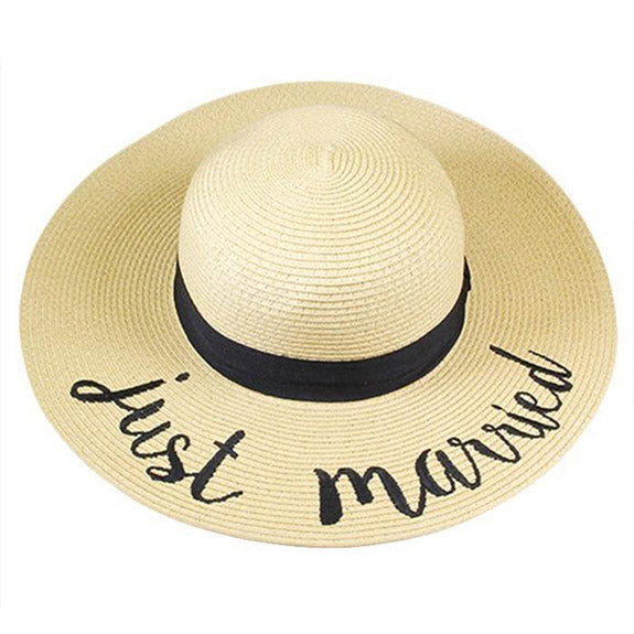 Sombrero de sol de paja flexible bordado "Just Married" para novias de playa