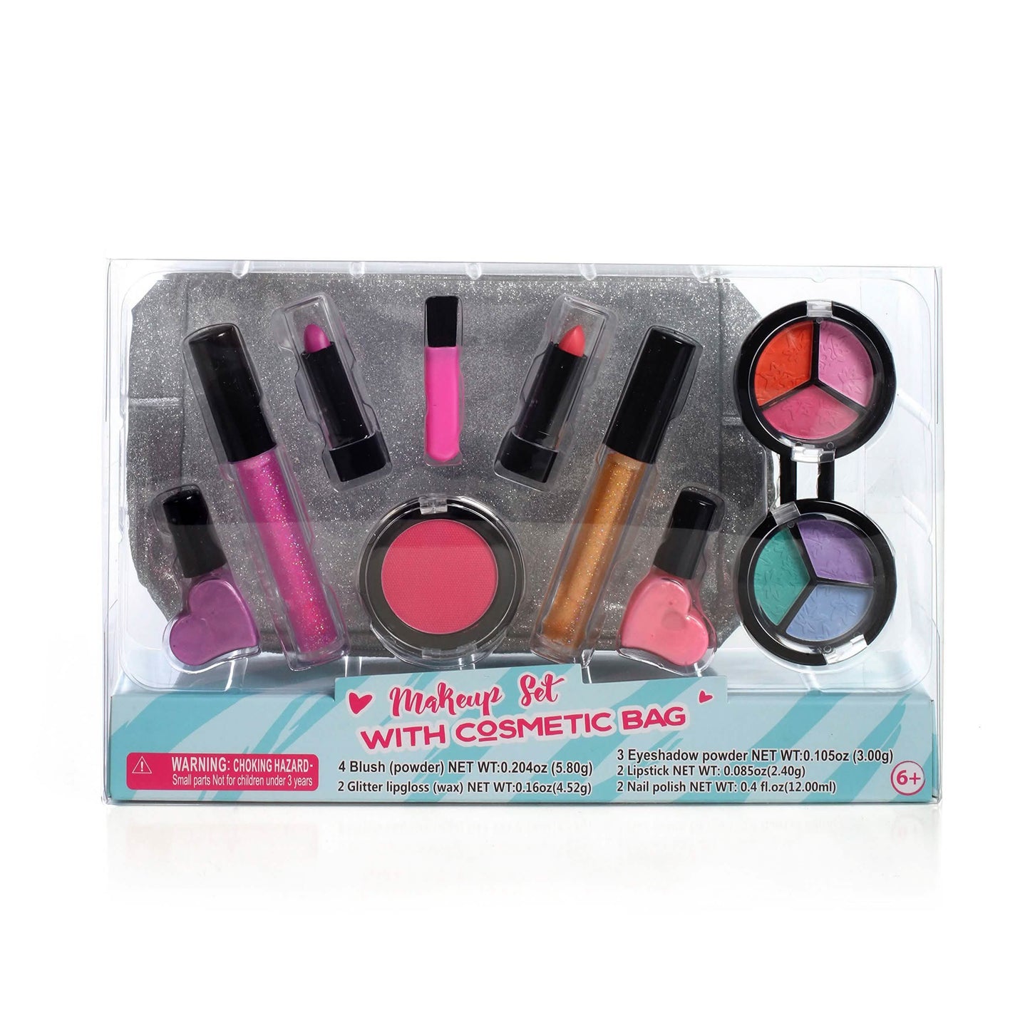 Juego de maquillaje lavable para niños con estuche de cosméticos con purpurina