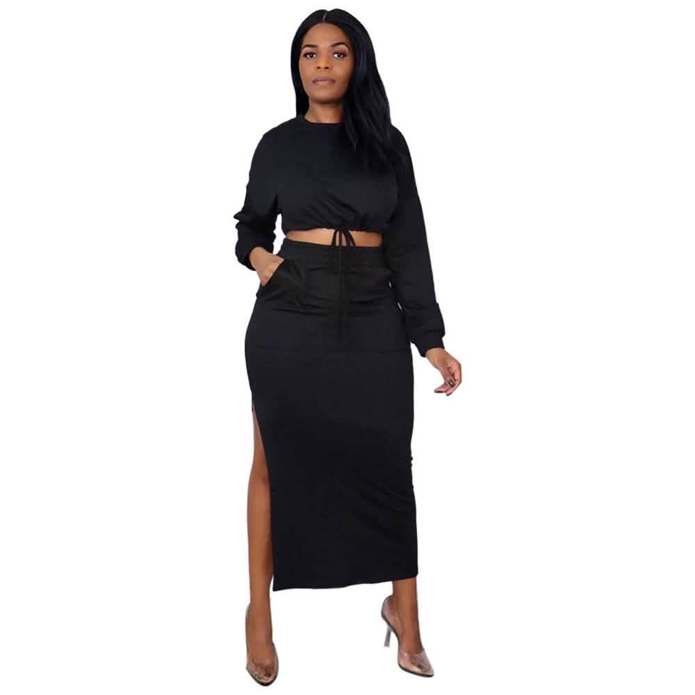 Crop Top y Falda Larga con Abertura para Mujer