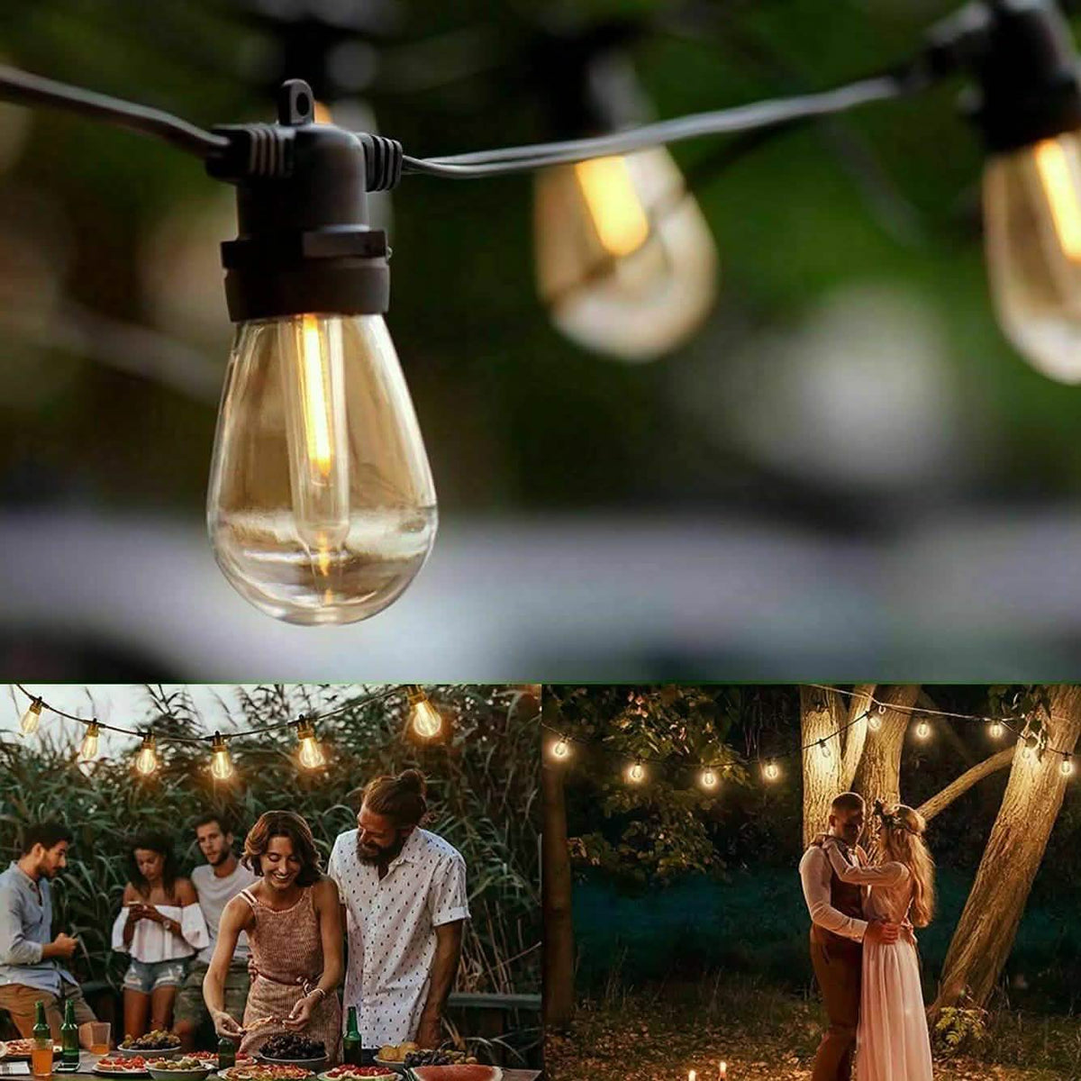 Guirnalda de luces LED de 15 bombillas S14 tipo globo, de grado comercial, para patio y jardín exterior