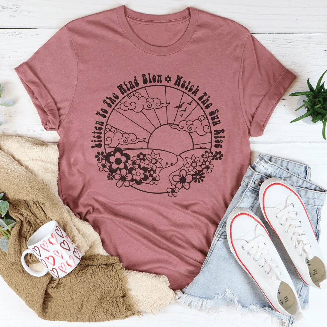 Retro Music Lyric Casual Shirt – "Listen To The Wind Blow Watch The Sun Rise" Graphic Shirt