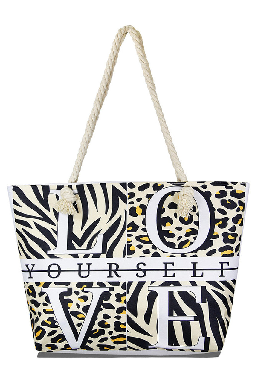 Love Yourself Animal Print Beach Bag