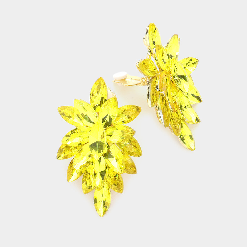 Women's Marquise Crystal Cluster Clip on Evening Earrings