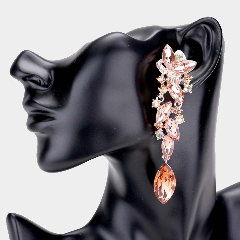 Marquise Crystal Drop Clip On Earrings