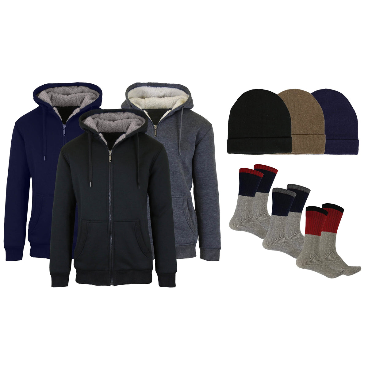 Conjunto de regalo de sudadera con capucha Sherpa para hombre, gorro con forro polar y calcetines térmicos