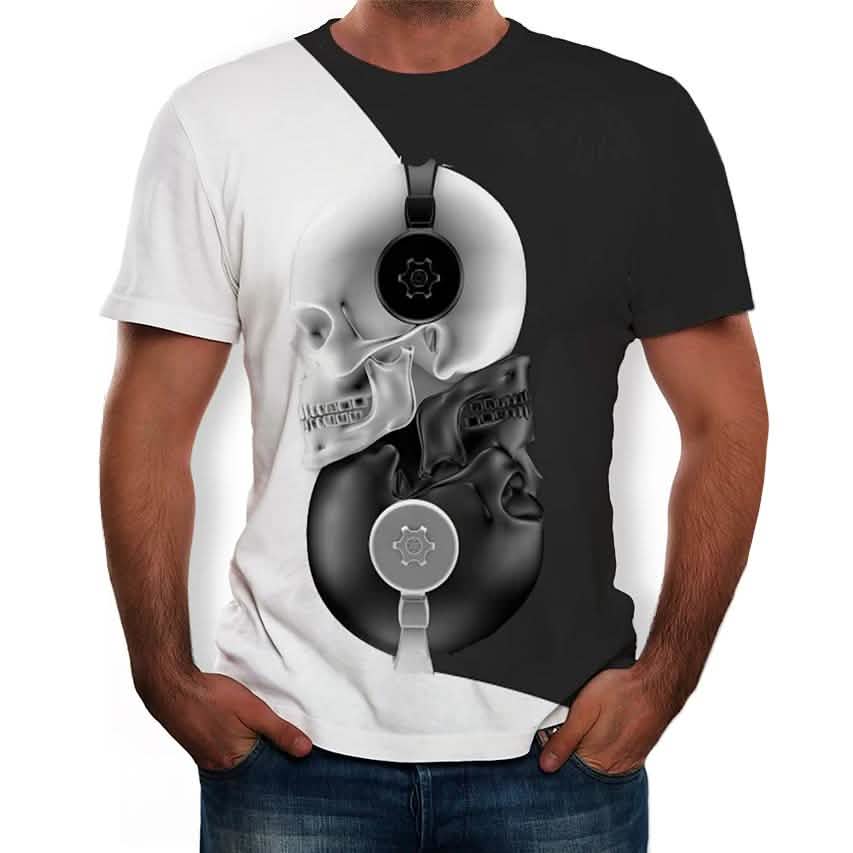 Camiseta de hombre con estampado gráfico 3D de calavera, manga corta, informal