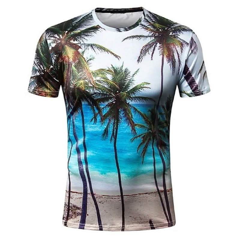 Camiseta de hombre con estampado gráfico de paisajes, manga corta, para uso diario, color azul