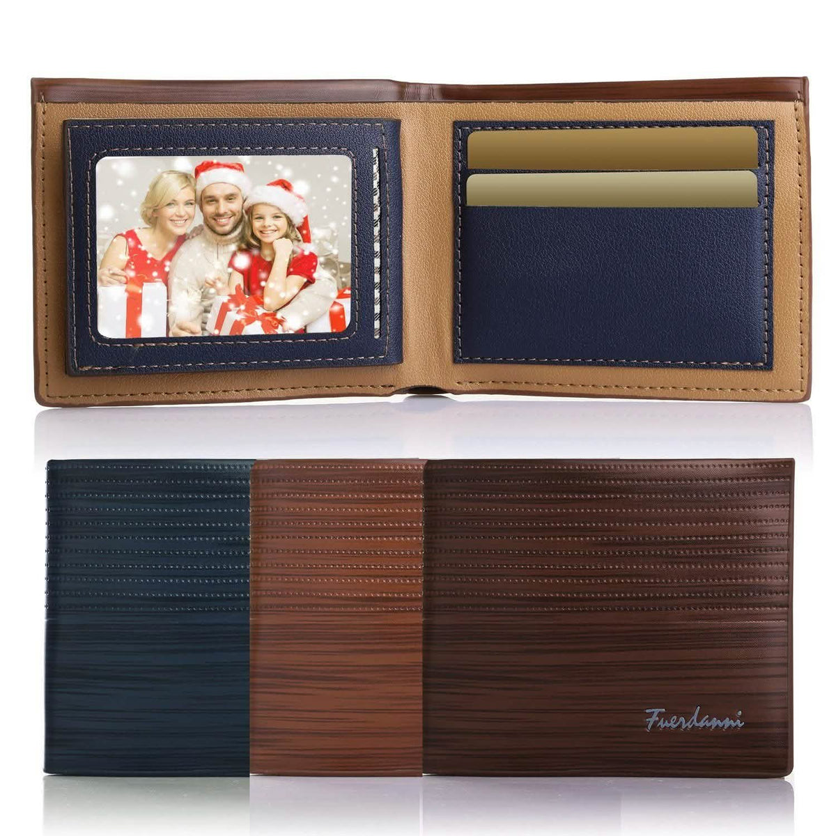 Billetera de hombre de cuero sintético con doble pliegue para tarjetas de crédito