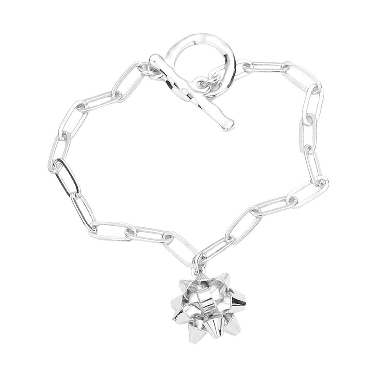 Metal Christmas Bow Charm Toggle Bracelet