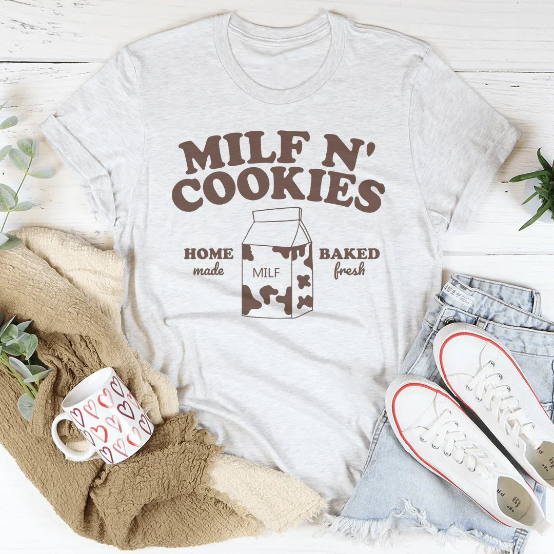 Playful Bakery Humor Top – "MILF N' Cookies" Funny Mom Graphic Tee